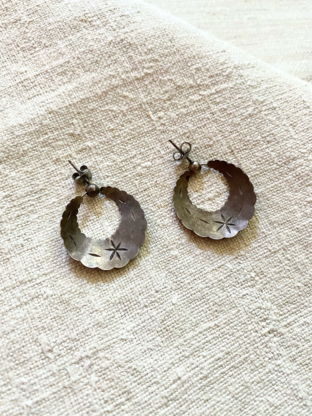 VTG Sterling Silver Punched Hoop Earrings